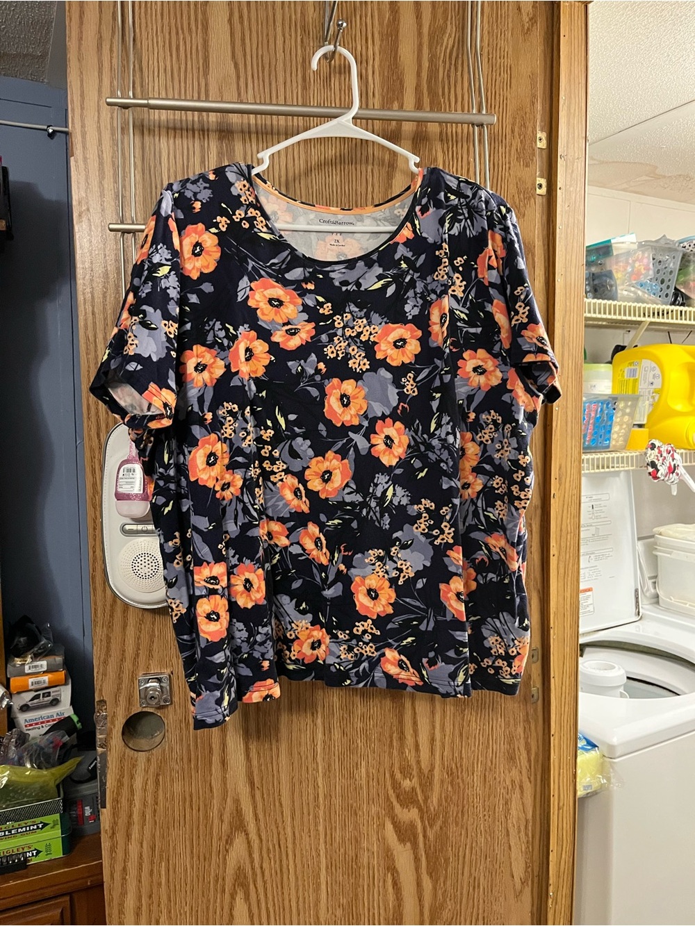 croft & barrow Navy Floral Short Sleeve Tee with Orange Blooms